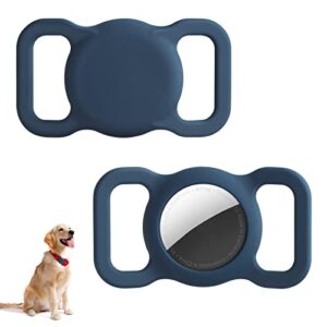 eloven for airtag case for dog cat collar holder compatible with airtag tracker silicone airtag case anti-slip shockproof anti scratch protective cover for airtag pet collar loop midnight blue