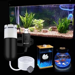 Mini Aquarium Air Pump,USB air Pump for 5 Gallon Aquarium Decorations Adjustable Fish Tank Aerator Includes Aquarium Oxygen Tube + Air Stones, Convenient Battery Aquarium air Pump