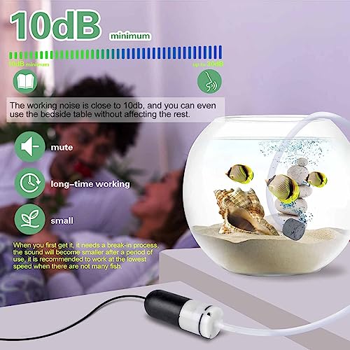 Mini Aquarium Air Pump,USB air Pump for 5 Gallon Aquarium Decorations Adjustable Fish Tank Aerator Includes Aquarium Oxygen Tube + Air Stones, Convenient Battery Aquarium air Pump