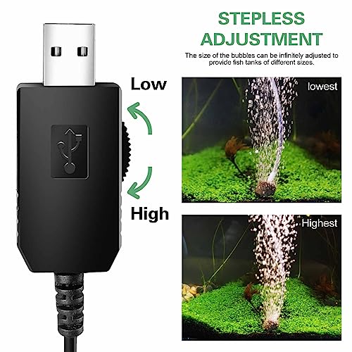 Mini Aquarium Air Pump,USB air Pump for 5 Gallon Aquarium Decorations Adjustable Fish Tank Aerator Includes Aquarium Oxygen Tube + Air Stones, Convenient Battery Aquarium air Pump