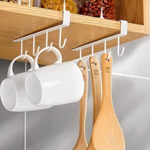 UgyDuky 2 Pack Multi-Function Under The Closet Hanging Organizer Insert Hanging Hanger Hook 12 Mugs Hooks Under Shelf Cupboard Shelf Wardrobe Coffee Cups Holder for Bar Kitchen Utensils (White)