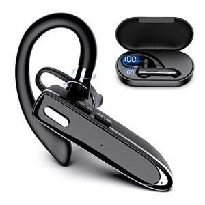 euqq bluetooth earpiece for cellphone, bluetooth v5.1 headset wireless headphone with noise canceling microphone for office driving,hands-free earphones compatible with android/ios (zeus-case)
