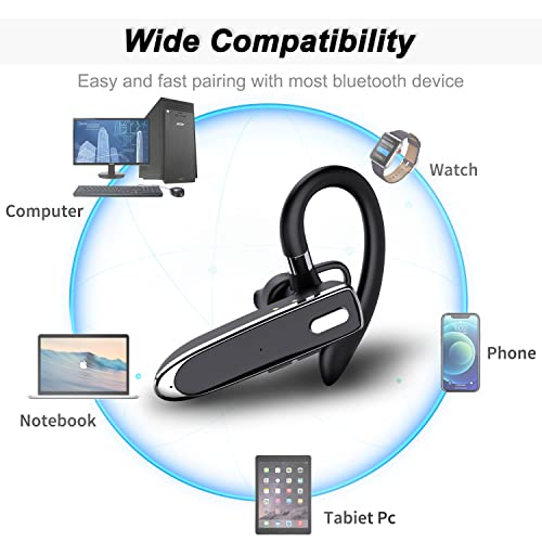 EUQQ Bluetooth Earpiece for Cellphone, Bluetooth V5.1 Headset Wireless Headphone with Noise Canceling Microphone for Office Driving,Hands-Free Earphones Compatible with Android/iOS (Zeus-Case)