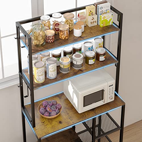 EnHomee 63" Bakers Rack, 6-Tier Microwave Stand with Shelves, Kitchen Coffee Bar Table, Heavy Duty Storage Shelves with Cabinet, Wide Bakers Rack for Kitchen, Kitchenid Mixer, Air Fryer, Rustic Brown