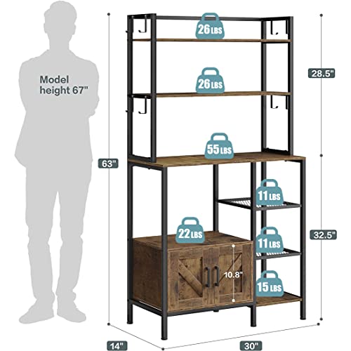 EnHomee 63" Bakers Rack, 6-Tier Microwave Stand with Shelves, Kitchen Coffee Bar Table, Heavy Duty Storage Shelves with Cabinet, Wide Bakers Rack for Kitchen, Kitchenid Mixer, Air Fryer, Rustic Brown