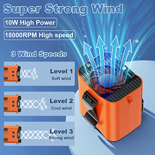 【10 Times Wind Power】Waist Clip Fan with Light, 12000mAH Rechargeable Portable Neck Fan Clip On Waist Fan with Strong Airflow/ 24 Hours Long Working Time, for Outdoor Working, Camping, Activities