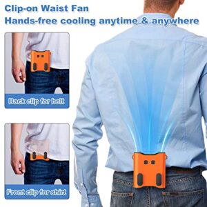 【10 Times Wind Power】Waist Clip Fan with Light, 12000mAH Rechargeable Portable Neck Fan Clip On Waist Fan with Strong Airflow/ 24 Hours Long Working Time, for Outdoor Working, Camping, Activities