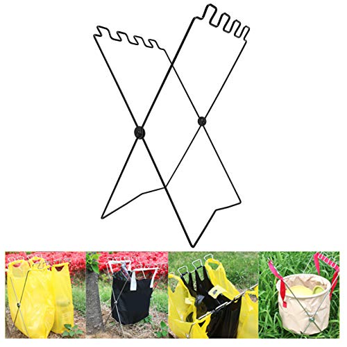 plplaaoo Iron Wire Folding Shelf, Portable Garbage Bag Holder, BBQ Trash Plastic Bag Rack Suitable in Bedroom, Kitchen, Camping Indoor and Outdoor,NO Tools Needed