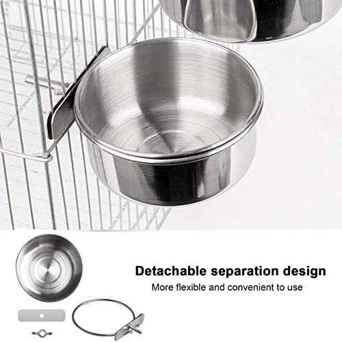 Lucky Interests 8 pcs Bird Feeding Dish Cups, Parrot Stainless Steel Food Bowl Bird Cage Water Feeder with Clamp Holder for Parrots Cockatiel Budgies Lovebird Parakeet Feeding Cups with 8 Bird Spoon