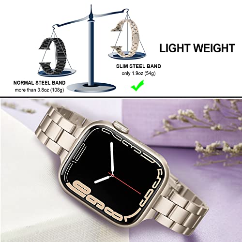 TRUMiRR Band for Apple Watch Series 8 7 41mm Starlight Women, Slim Stainless Steel Watchband Feminine Strap Replacement for iWatch SE Series 8 7 6 5 4 3 2 1 41mm 40mm 38mm