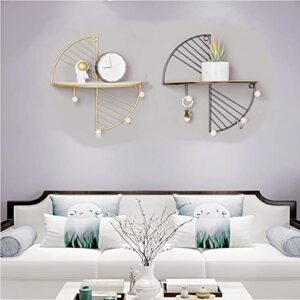 JOSON Bedroom Half Round Wall Mounted Floating Shelf for Bedroom, Living Room, Office Metal Geometric Hanging Shelf（Gold）