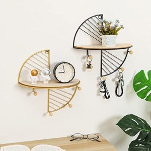 JOSON Bedroom Half Round Wall Mounted Floating Shelf for Bedroom, Living Room, Office Metal Geometric Hanging Shelf（Gold）