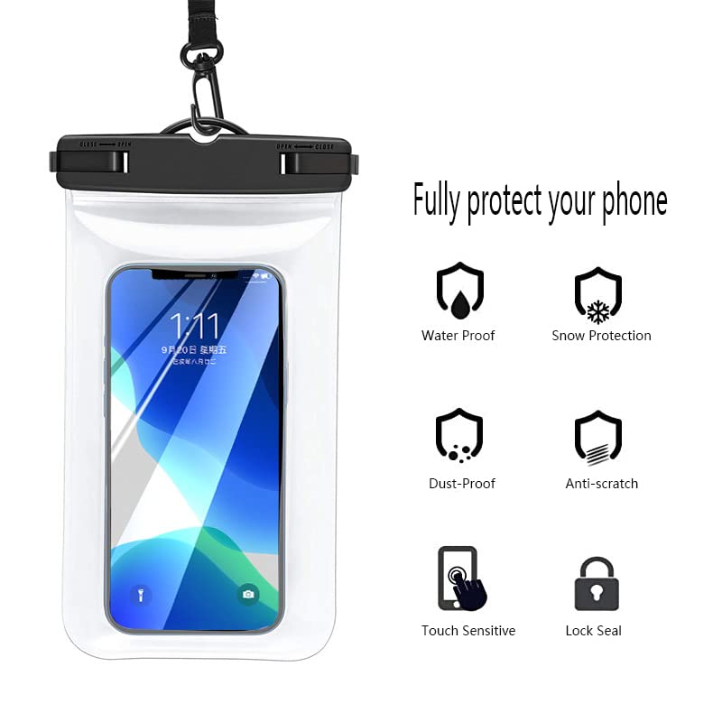 Springen Waterproof Phone Pouch ，Universal Waterproof Phone case，Floating Underwater Dry Bag Protector， with iPhone and Most Smartphones (Black/ 2Pcs)