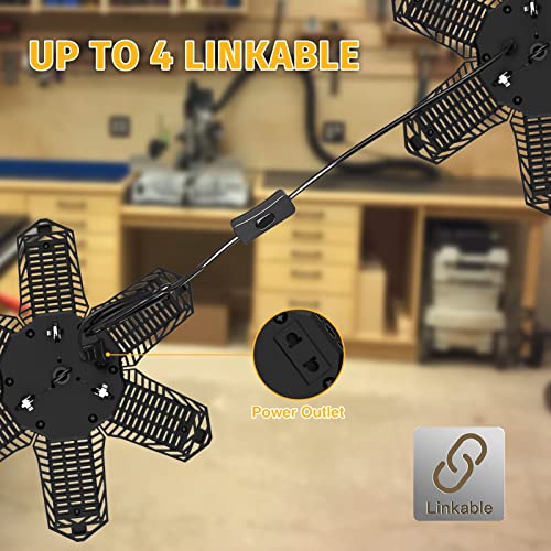 LED Garage Lights, 180W Linkable Shop Lights with Cord Plug in, 18000LM Super Bright Hanging Deformable Garage Ceiling Lighting 6500K Cold White with 6 +1 Adjustable Panel for Warehouse (180W 2PACK)