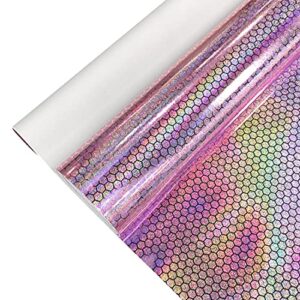 12'' x 53'' iridescent pink small dots faux leather rolls glossy honeycomb pattern printed crafts fabric for diy leather bows earrings (xht-362-l)