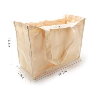 Extra Large Canvas Grocery Shopping Bags, 17.7"X13.7"X7.8" Grocery Bags for Reusable Shopping/with Bottle Sleeves/Cloth Tote/Organic Cotton Washable & Eco-friendly/Heavy Duty Sturdy with Handles