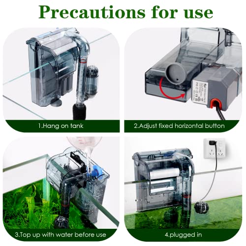 AQQA Aquariums Power Filter 74GPH,External Hang On Fish Tank Sponge Filter with Surface Skimmer,Adjustable Flowrate 3-Step Cascade Aquarium Filtration for Freshwater Saltwater 5-10 Gallon