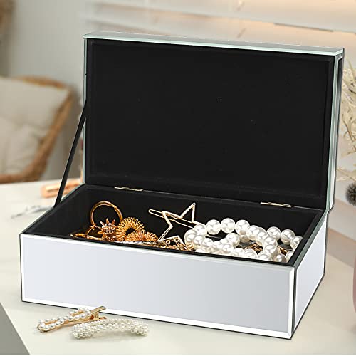 Kenning Luxury Silver Crushed Diamond Glass Mirrored Mirrored Jewelry Box Organizer Storage for Women Jewelry Ring Luxury Organizer Box