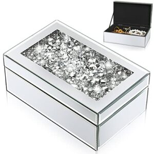 kenning luxury silver crushed diamond glass mirrored mirrored jewelry box organizer storage for women jewelry ring luxury organizer box