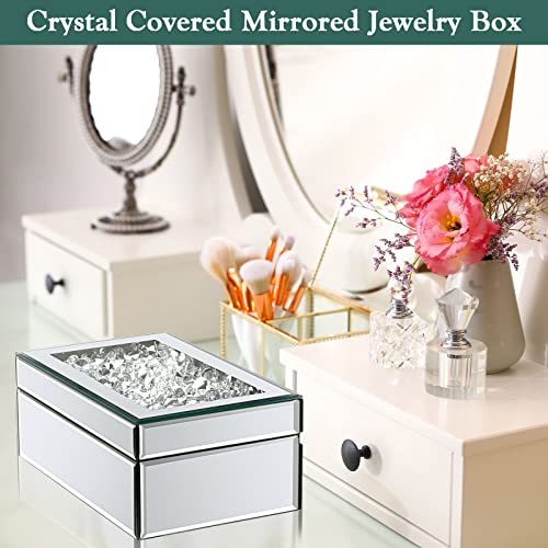 Kenning Luxury Silver Crushed Diamond Glass Mirrored Mirrored Jewelry Box Organizer Storage for Women Jewelry Ring Luxury Organizer Box