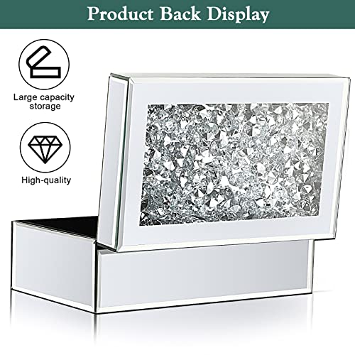 Kenning Luxury Silver Crushed Diamond Glass Mirrored Mirrored Jewelry Box Organizer Storage for Women Jewelry Ring Luxury Organizer Box