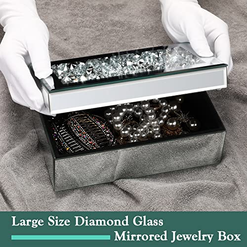 Kenning Luxury Silver Crushed Diamond Glass Mirrored Mirrored Jewelry Box Organizer Storage for Women Jewelry Ring Luxury Organizer Box