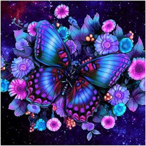 diamond painting kits for adults beginners -diamond art kits for home wall decor - diy 5d round full drill butterfly & flowers picture arts craft - includes diamond dotz and gem art 13.8x13.8 inch