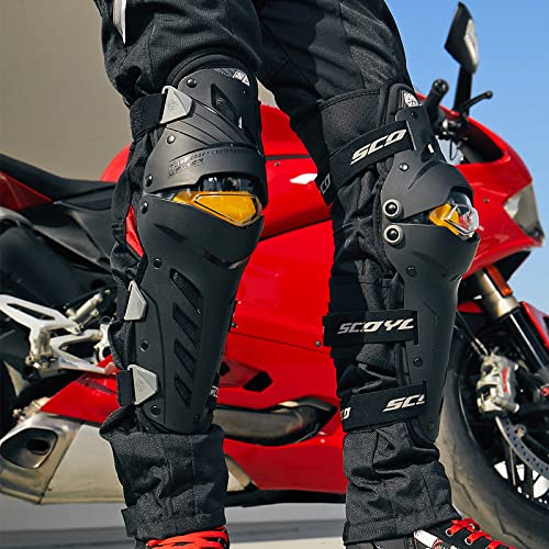 Scoyco 4pcs Motorcycle Knee Shin Guards Anti-slip CE Armored Elbow Guard Pads Powersport Protection Motocross Racing Protective Gear for Moto Cycling