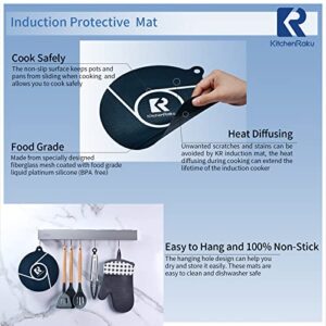 Induction Cooktop Protector Mat, Silicone Induction Hob Cover Mat- (Magnetic) Cooktop Scratch Protector for Induction Stove by KitchenRaku (7.9", Navy Blue)