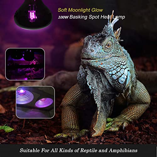 100W Night Heat Lamp Infrared Heating Light, Moonlight Bulb Reptile Heat Lamp UVA Basking Spot Light for Reptile and Amphibian - Lizard Tortoise Snake Chameleon Spider-4 Pack