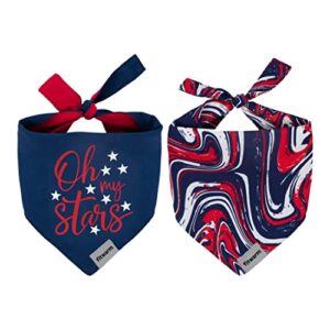 fitwarm oh my stars 2 pack reversible dog bandana, 4th of july dog triangle bibs scarf for medium dogs boy girl, cat kerchief, red blue white, medium