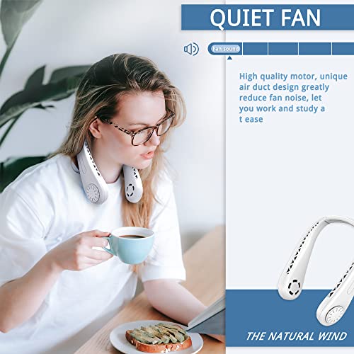 Peiyuu Portable Neck Fan,Wearable Hands Free Fan, Quiet Design 3 Speed Fan,Bladeless,Rechargeable, Lightweight,Headphone Design,4002 mAh Battery USB Powered Desk Fan-Ivory