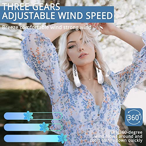 Peiyuu Portable Neck Fan,Wearable Hands Free Fan, Quiet Design 3 Speed Fan,Bladeless,Rechargeable, Lightweight,Headphone Design,4002 mAh Battery USB Powered Desk Fan-Ivory