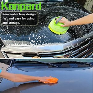 Konpard 6 in 1 Car Wash Brush Kits with 46" Aluminum Alloy Long Handle, Car Wash Mop, Windshield Cleaner, Microfiber Duster, Window Squeegee, Tire Wheel Brush, Cleaning Cloth and Storage Bag