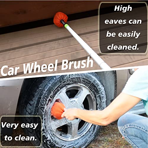 Konpard 6 in 1 Car Wash Brush Kits with 46" Aluminum Alloy Long Handle, Car Wash Mop, Windshield Cleaner, Microfiber Duster, Window Squeegee, Tire Wheel Brush, Cleaning Cloth and Storage Bag