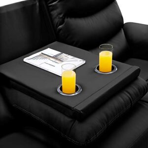 BSHTI 2pcs Black Faux Leather Motion Recliner Sofa Couch for Living Room (2-Seater+3-Seater)