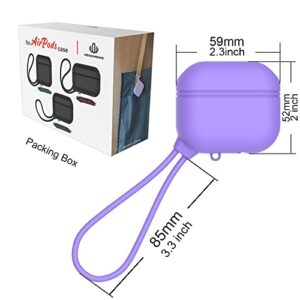 AirPods 3rd Generation case Waterproof and Anti-Lost case with Silicone Lanyard. Wireless Charging, LED Light Visible (Purple)