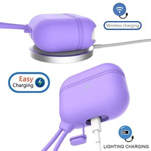 AirPods 3rd Generation case Waterproof and Anti-Lost case with Silicone Lanyard. Wireless Charging, LED Light Visible (Purple)