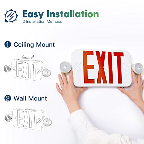 FREELICHT 8 Pack Exit Sign with Emergency Lights, Two LED Adjustable Head Emergency Exit Light with Battery, Exit Sign for Business