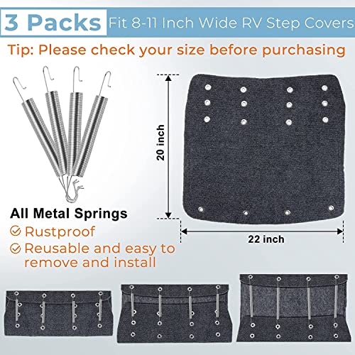 BOYISEN RV Step Covers 3 Pack, RV Step Rug Wrap Around 22 Inch RV Stair Cvers Fits 8-11 Inch, Camper Step Covers Keep Your Camper CleanGray