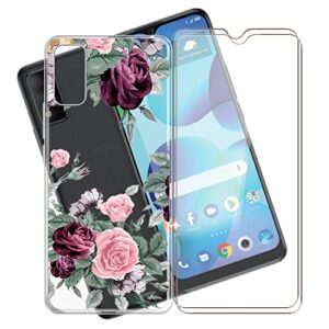 kjyf phone case for tcl 30 t/t603dl (6.52"), with [2 x tempered glass protective film], [anti-scratch] clear soft tpu ultra-thin case for tcl 30 t/t603dl - rose flower