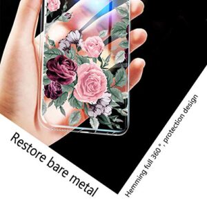 KJYF Phone Case for TCL 30 T/T603DL (6.52"), with [2 x Tempered Glass Protective Film], [Anti-Scratch] Clear Soft TPU Ultra-Thin Case for TCL 30 T/T603DL - Rose Flower