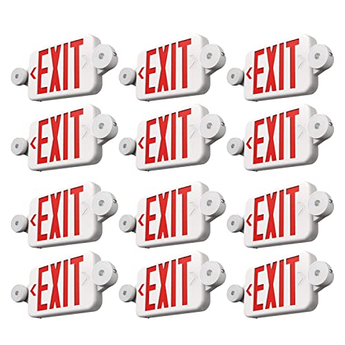FREELICHT 12 Pack Exit Sign with Emergency Lights, Two LED Adjustable Head Emergency Exit Light with Battery, Exit Sign for Business