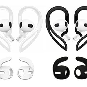 BLUEWALL Anti-Slip Ear Tips Earhooks Compatible with AirPods 3, Anti Slip Anti Lost Eartips Earbud Covers Tips Ear Hooks Compatible with AirPods 3, 4 Pairs Black White