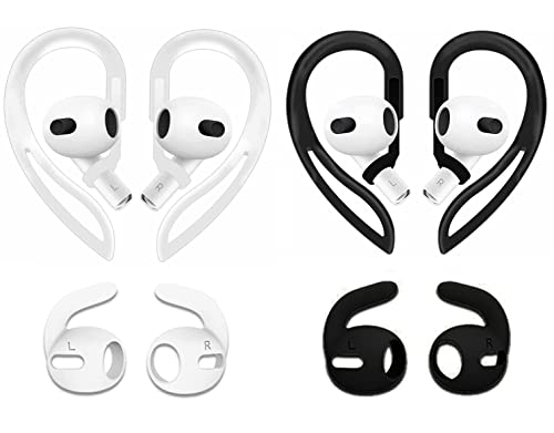 BLUEWALL Anti-Slip Ear Tips Earhooks Compatible with AirPods 3, Anti Slip Anti Lost Eartips Earbud Covers Tips Ear Hooks Compatible with AirPods 3, 4 Pairs Black White