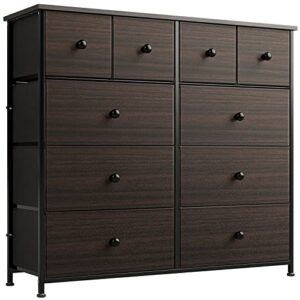 reahome 10 drawer dresser for bedroom faux leather chest of drawers fabric dresser with wooden top storage organizer unit for living room hallway entryway closets (rustic brown)