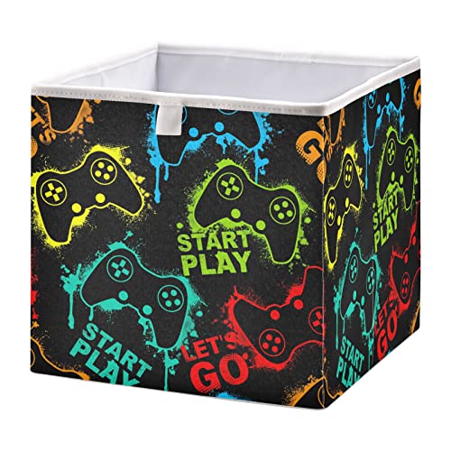 Ollabaky Closet Storage Bin Colorful Video Game Fabric Storage Cube Collapsible Waterproof Basket Box Toy Bin Clothes Organizer for Shelves Drawers, S