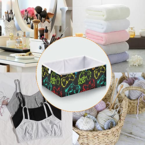 Ollabaky Closet Storage Bin Colorful Video Game Fabric Storage Cube Collapsible Waterproof Basket Box Toy Bin Clothes Organizer for Shelves Drawers, S