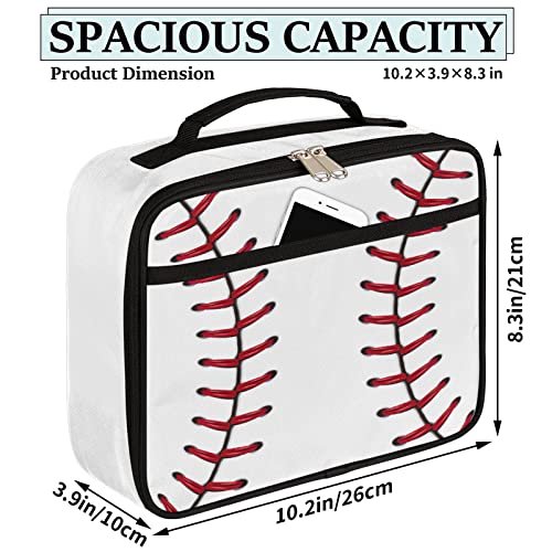 Sport Baseball Kids Lunch Bag Insulated Lunch Box Baseball Lace Print Leakproof Thermal Lunchbox Back to School Lunch Bag for Boys Girls Teens Reusable Lunch Cooler Bag for Work Picnic Outdoor