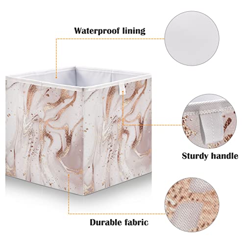 Kigai Storage Basket Rose Gold Abstract Marble Foldable Storage Bin 15.8 x 10.6 x 7 Inches Cube Storage Baskets Box for Shelves Closet Laundry Nursery Bedroom Home Decor